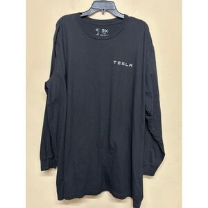 Tesla Mens 3X Long Sleeve Cotton Shirt Black Crewneck Casual Everyday Tee Car